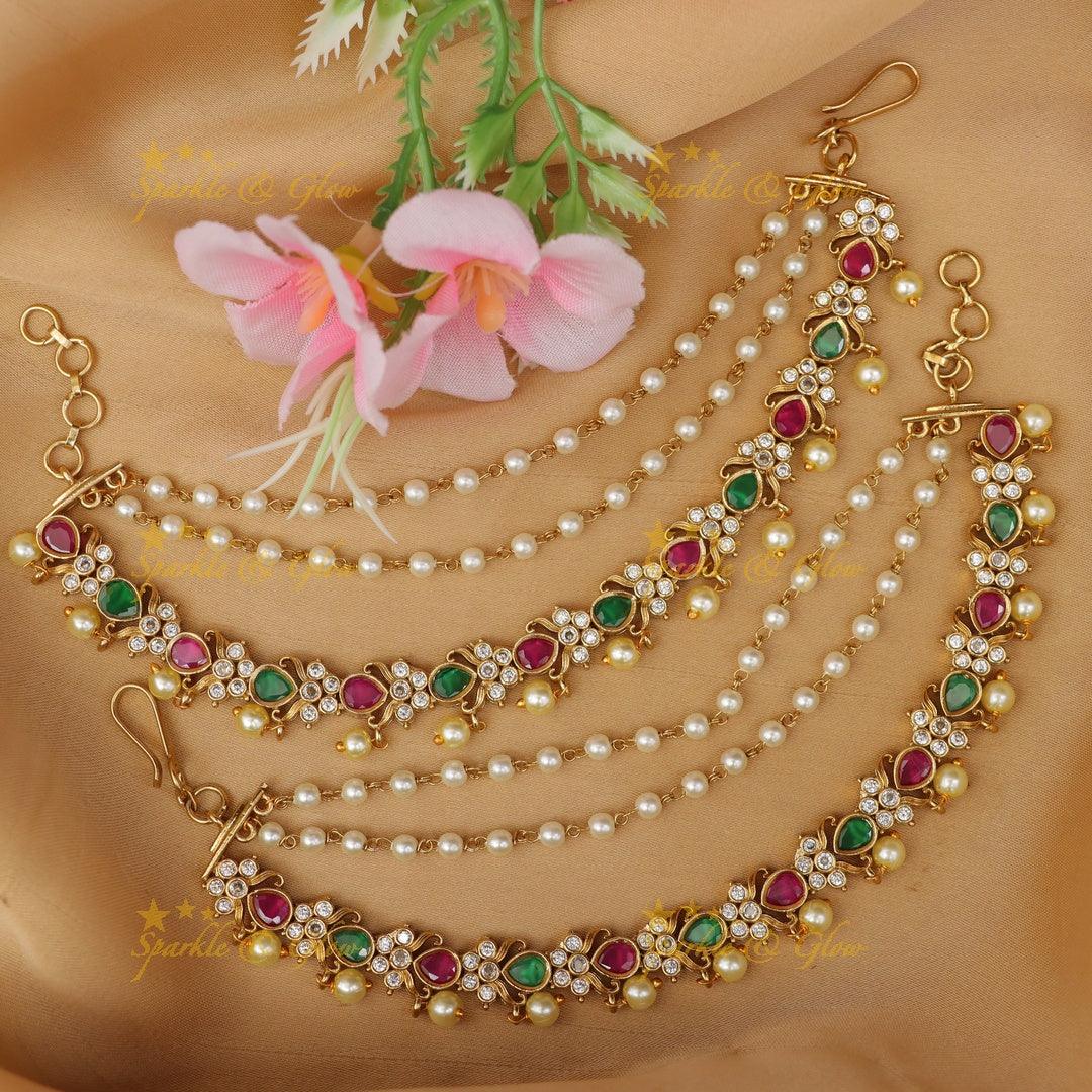Elegant Kemp Floral Pearl Earchain for Celebrations