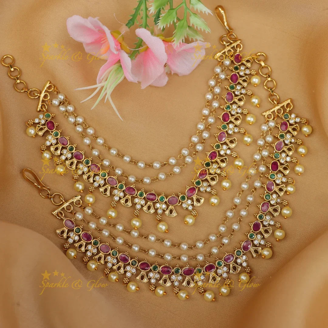Exquisite Kemp Floral Earchain with Pearls – Luxurious Elegance