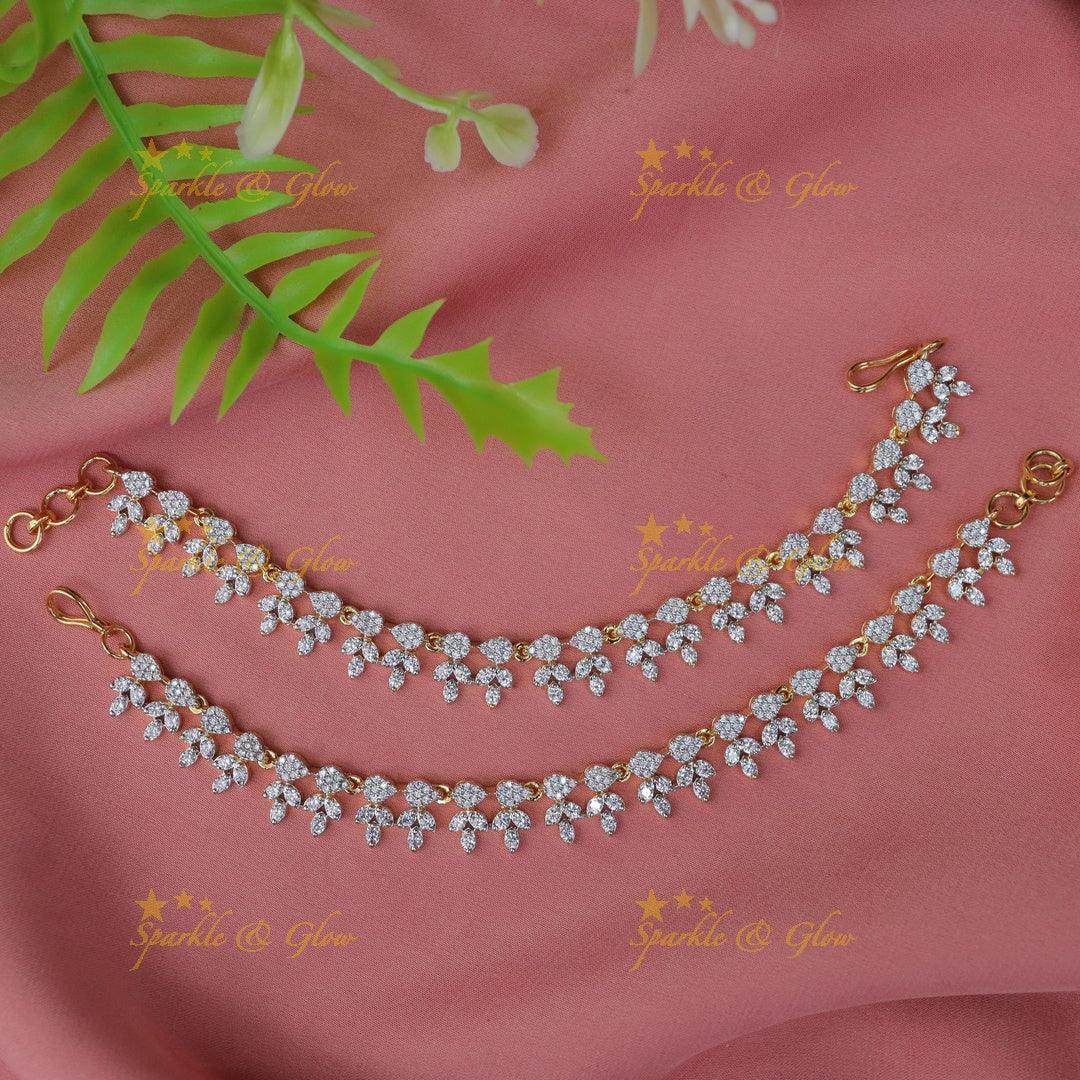 Exquisite American Diamond Leaf Ear Chains for Festive Glamour