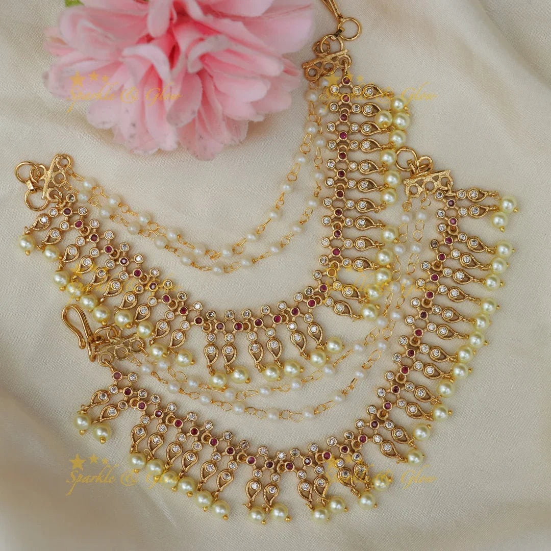 Radiant Kemp Mango Ear Chain with Pearls – Sparkle & Glow