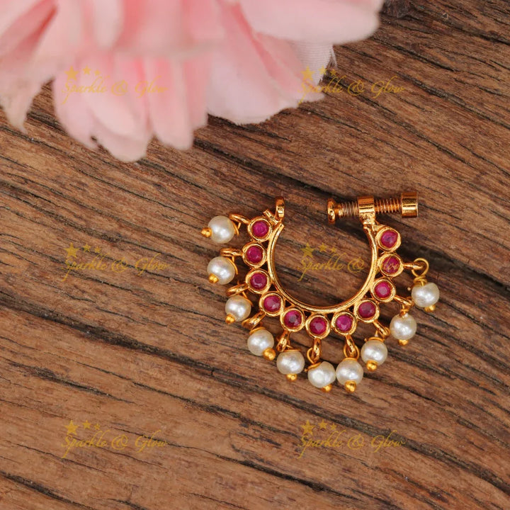 Exquisite Pearl Half Moon Nosepin - Perfect Elegance