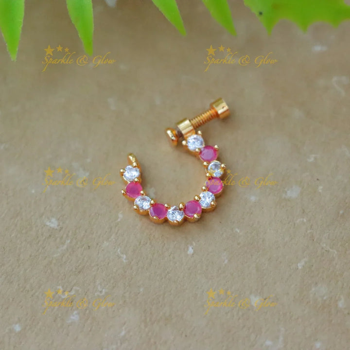 Gold Plated Nose Pin with Ruby for Elegant Glamour