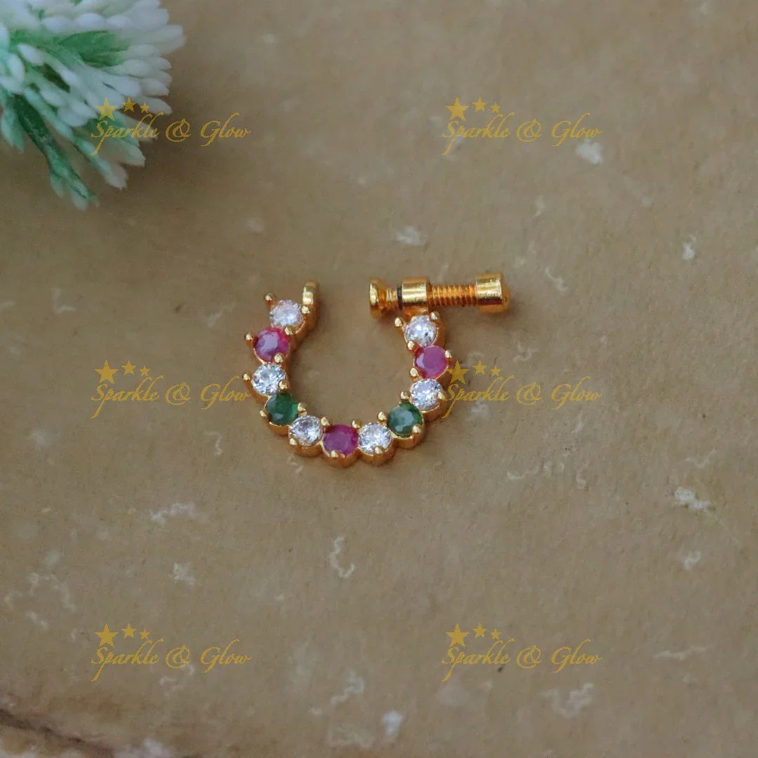 Gold Plated Nose Pin with Ruby for Elegant Glamour