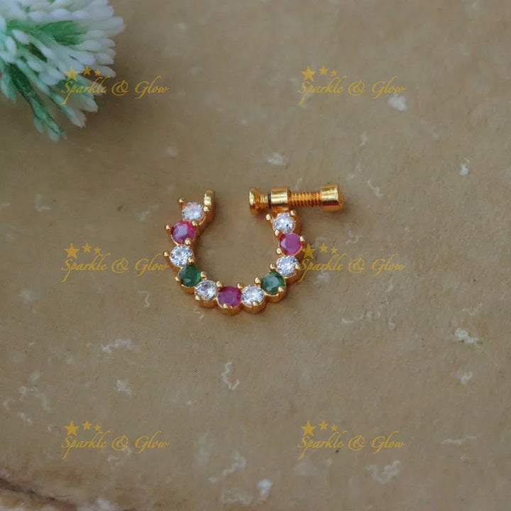 Gold Plated Nose Pin with Ruby for Elegant Glamour