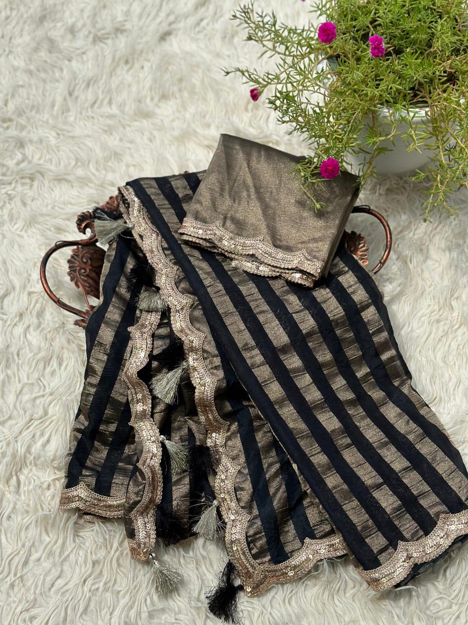 Elegant Gold Tissue Silk Saree for Special Occasions