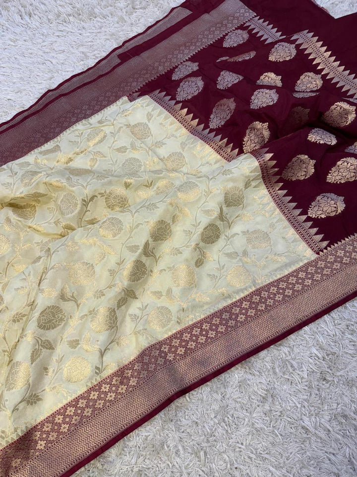 Exquisite Banarasi Katan Georgette Saree in Dual Tones