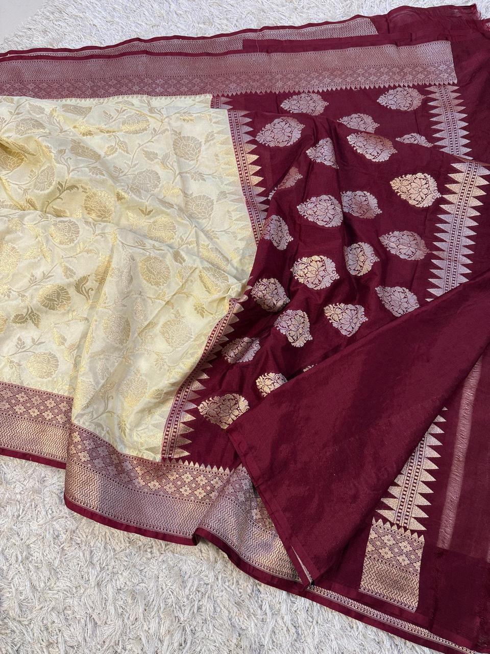 Exquisite Banarasi Katan Georgette Saree in Dual Tones