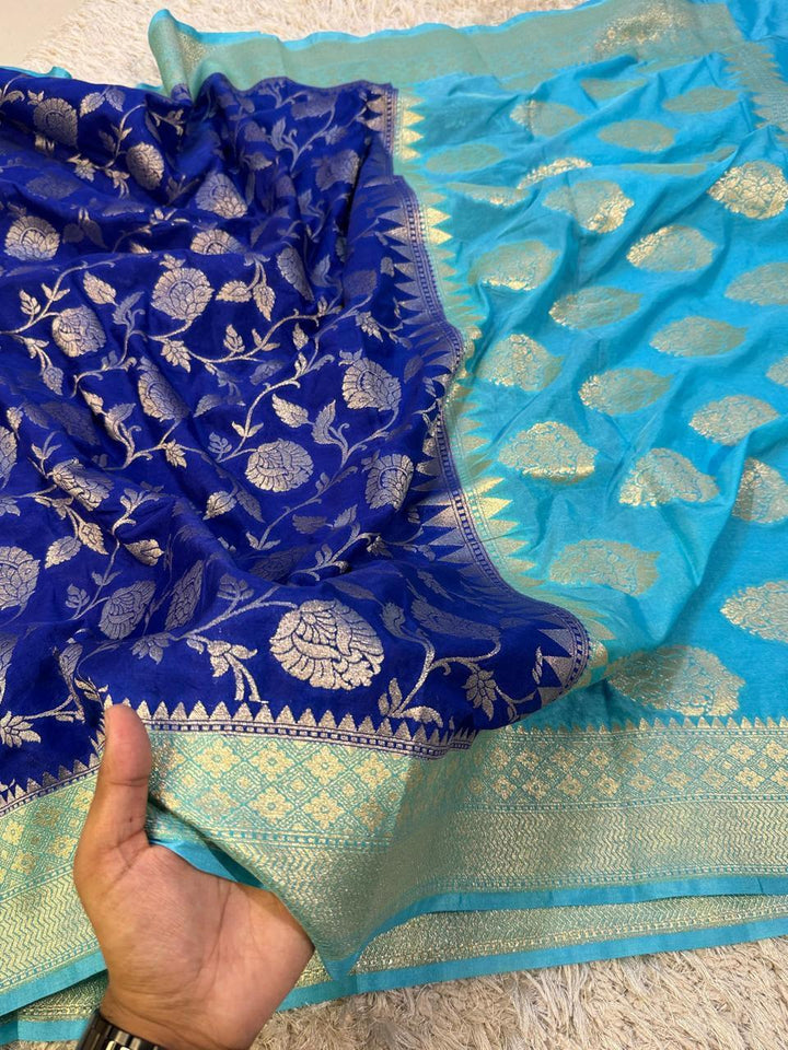 Exquisite Banarasi Katan Georgette Saree in Dual Tones