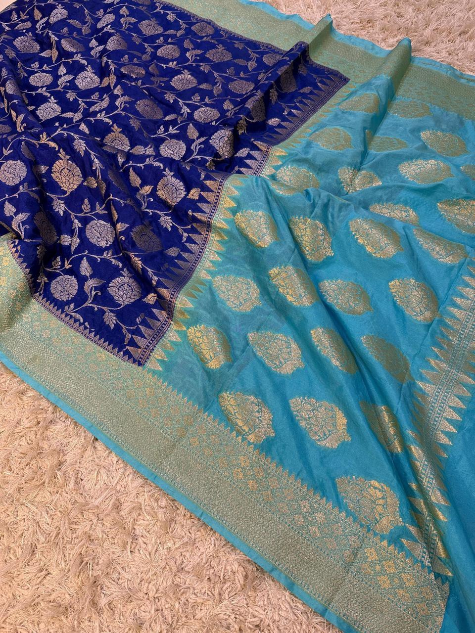 Exquisite Banarasi Katan Georgette Saree in Dual Tones