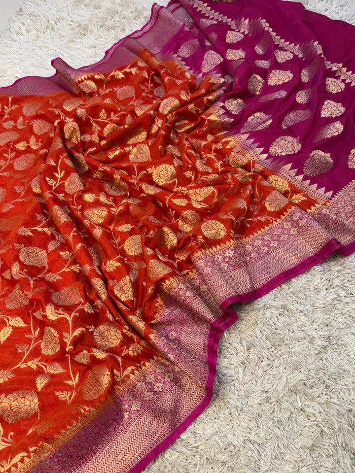 Exquisite Banarasi Katan Georgette Saree in Dual Tones