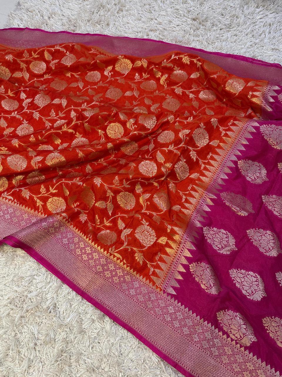 Exquisite Banarasi Katan Georgette Saree in Dual Tones