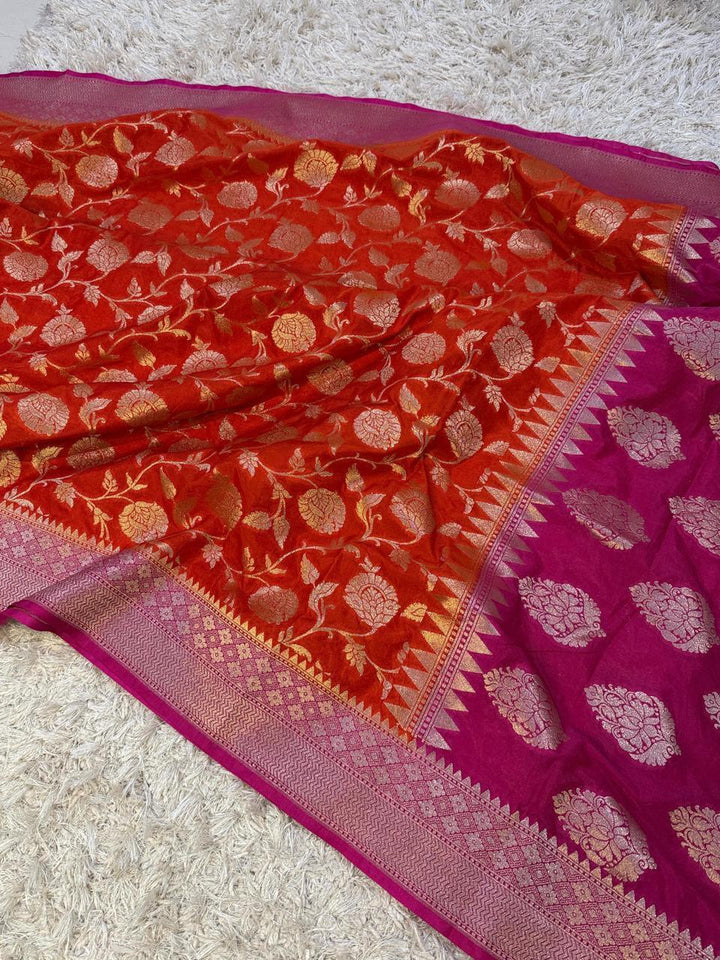 Exquisite Banarasi Katan Georgette Saree in Dual Tones