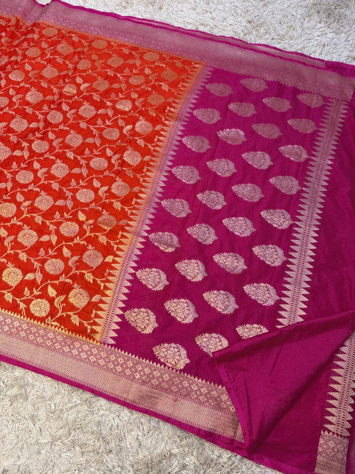 Exquisite Banarasi Katan Georgette Saree in Dual Tones