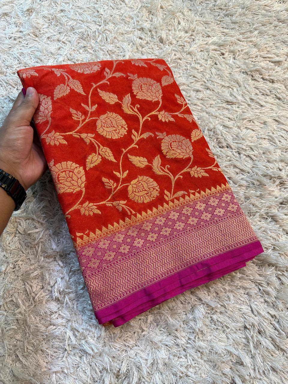 Exquisite Banarasi Katan Georgette Saree in Dual Tones