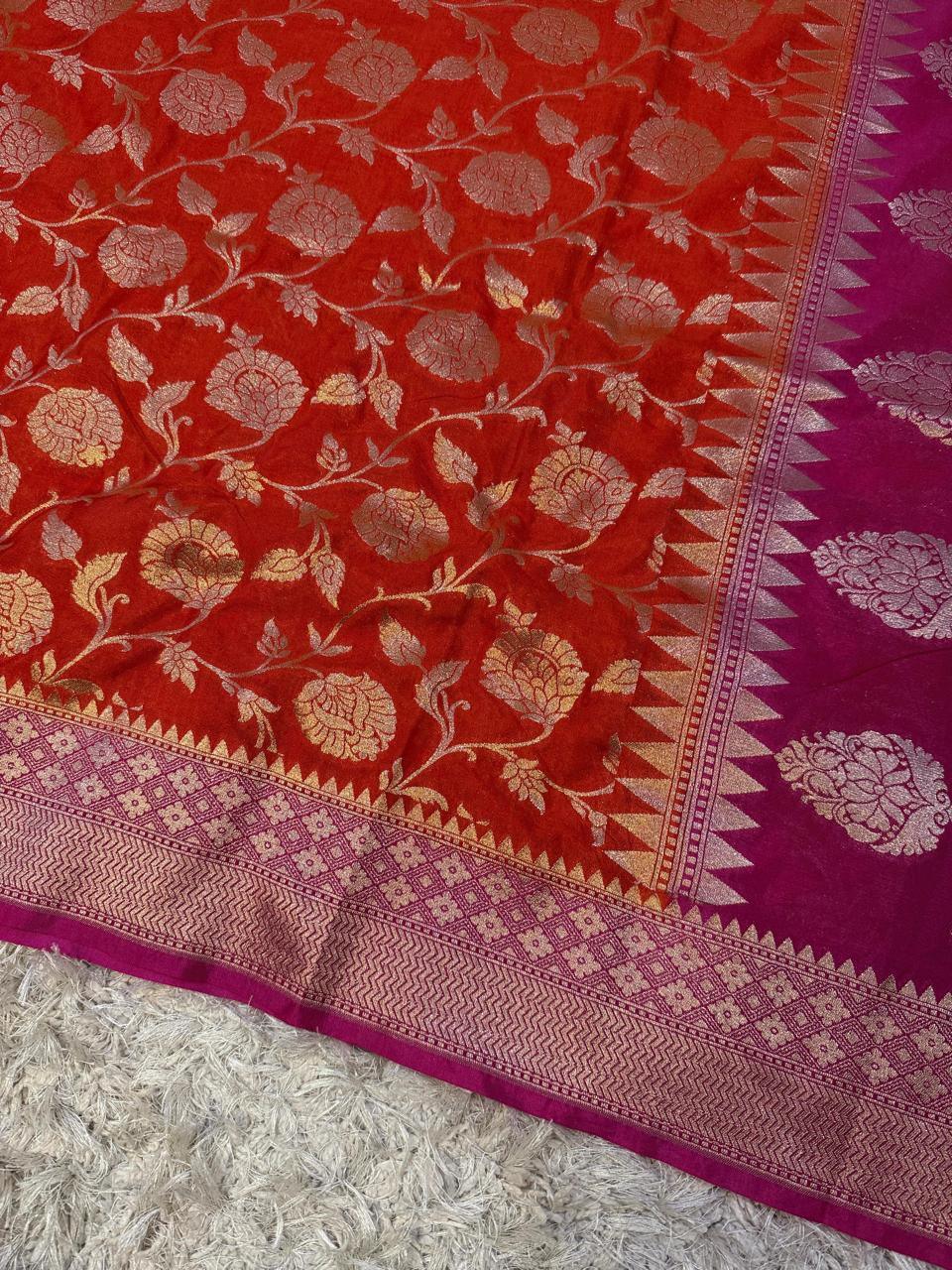 Exquisite Banarasi Katan Georgette Saree in Dual Tones