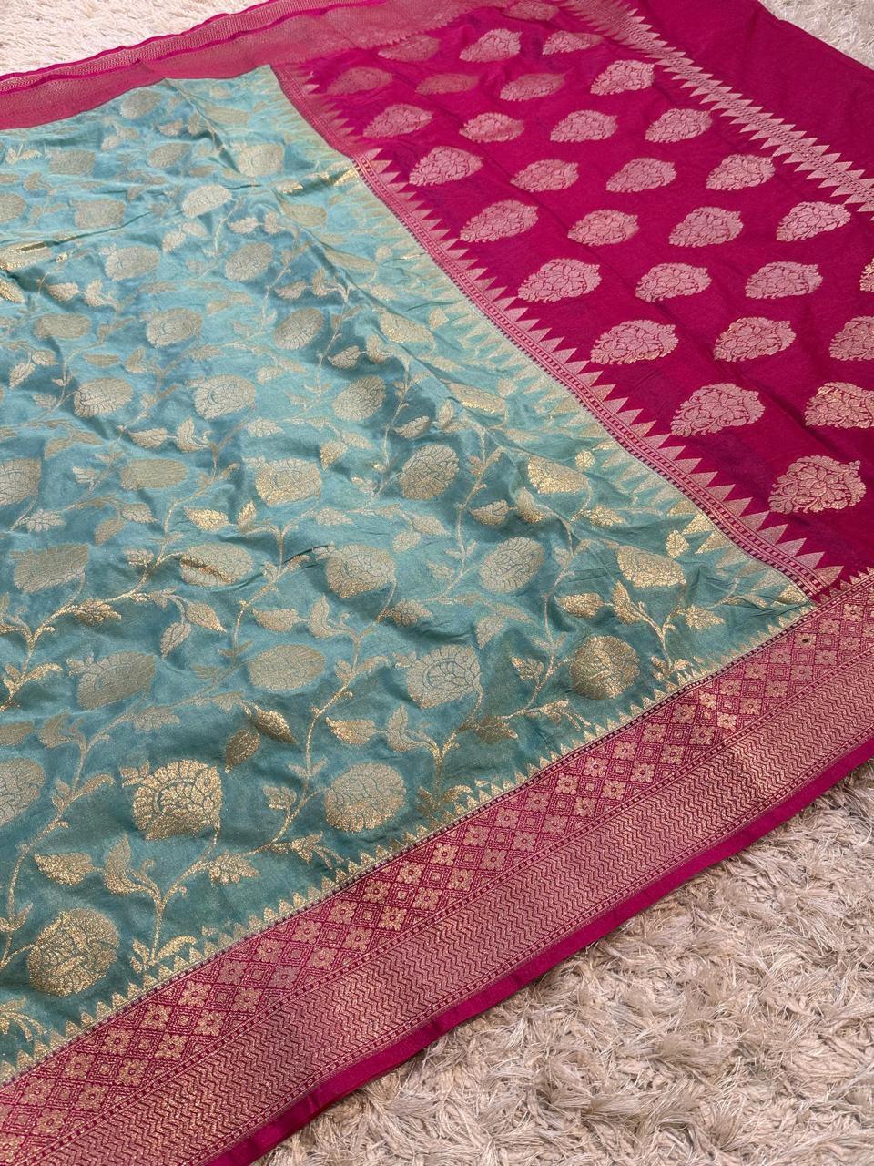 Exquisite Banarasi Katan Georgette Saree in Dual Tones