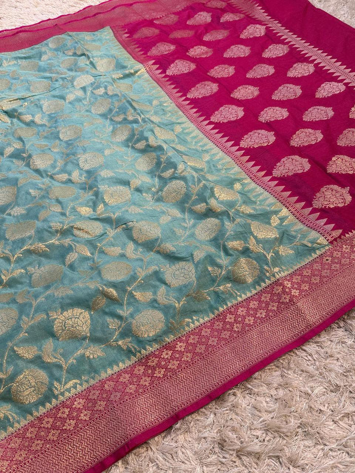Exquisite Banarasi Katan Georgette Saree in Dual Tones