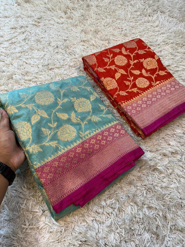 Exquisite Banarasi Katan Georgette Saree in Dual Tones