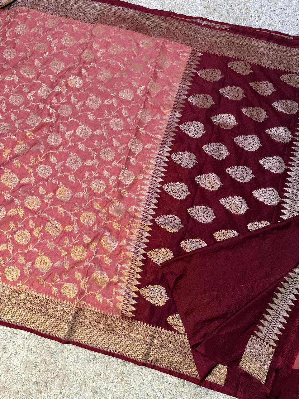 Exquisite Banarasi Katan Georgette Saree in Dual Tones