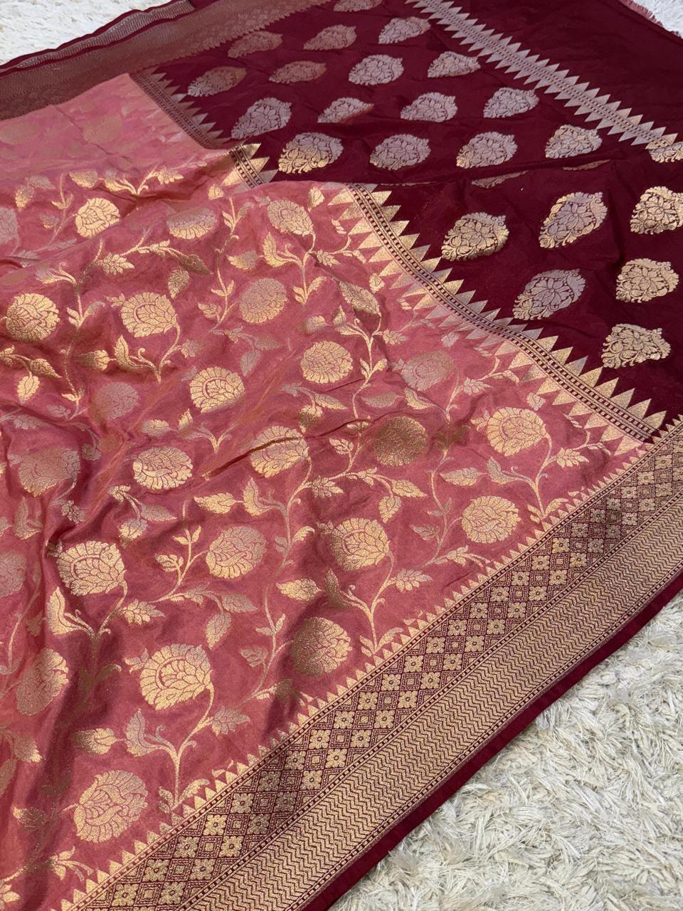 Exquisite Banarasi Katan Georgette Saree in Dual Tones