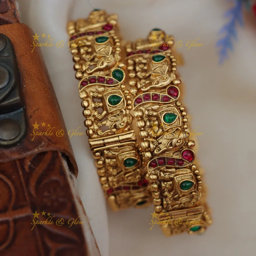 Luxurious Kemp Peacock Elephant Festive Bangles