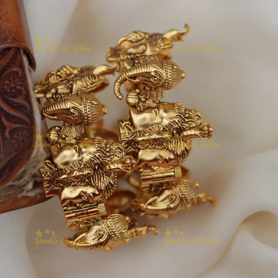 Exquisite Gold Shiva Parivar Bangles - Festive Elegance