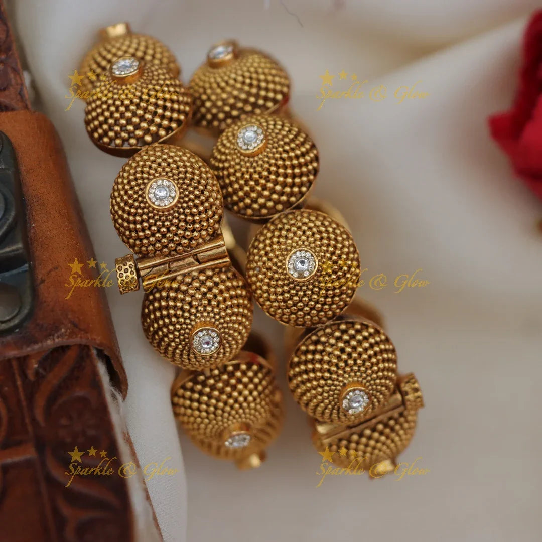 Radiant Gold Ball Beaded Screw Bangles - Elegance Redefined