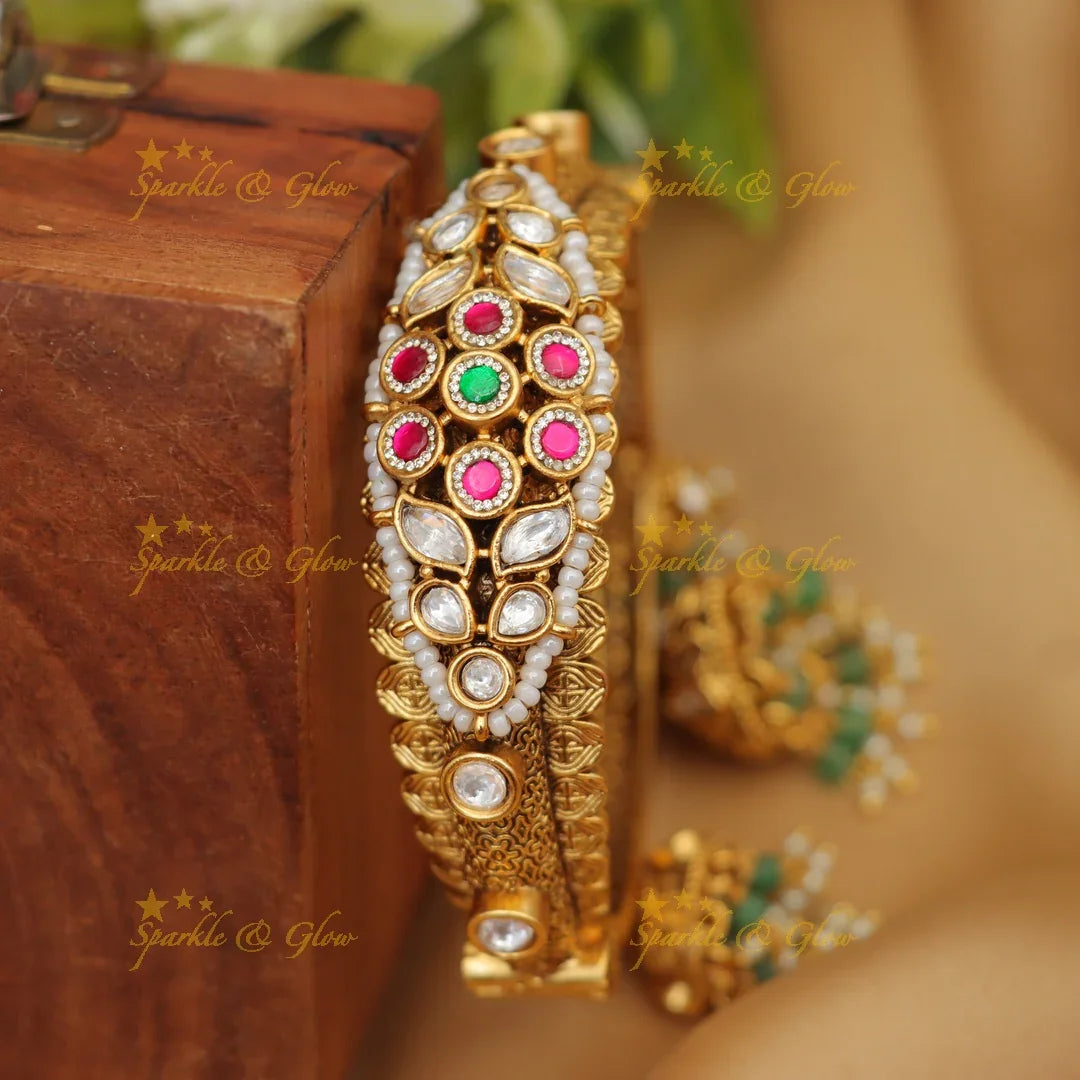 Stunning Kundan Floral Kada Bangle - Festive Jewelry