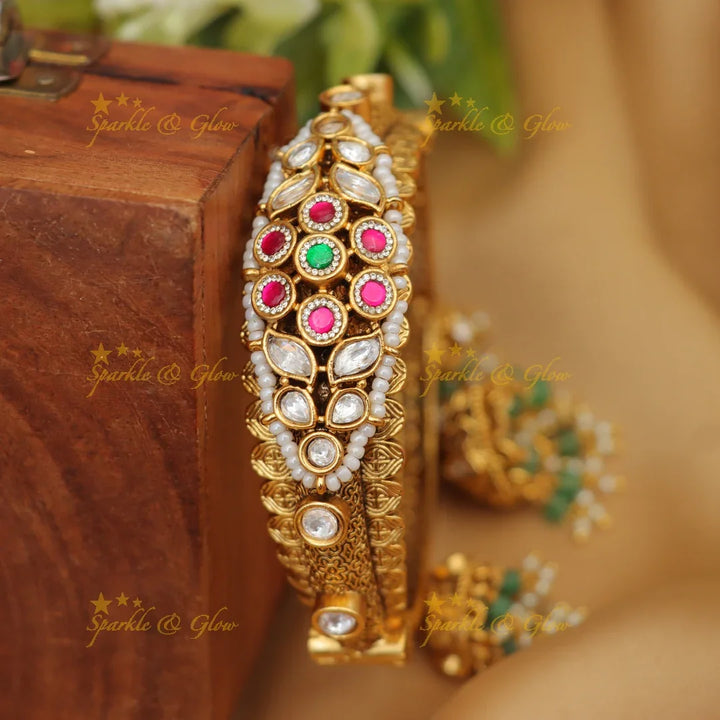 Stunning Kundan Floral Kada Bangle - Festive Jewelry