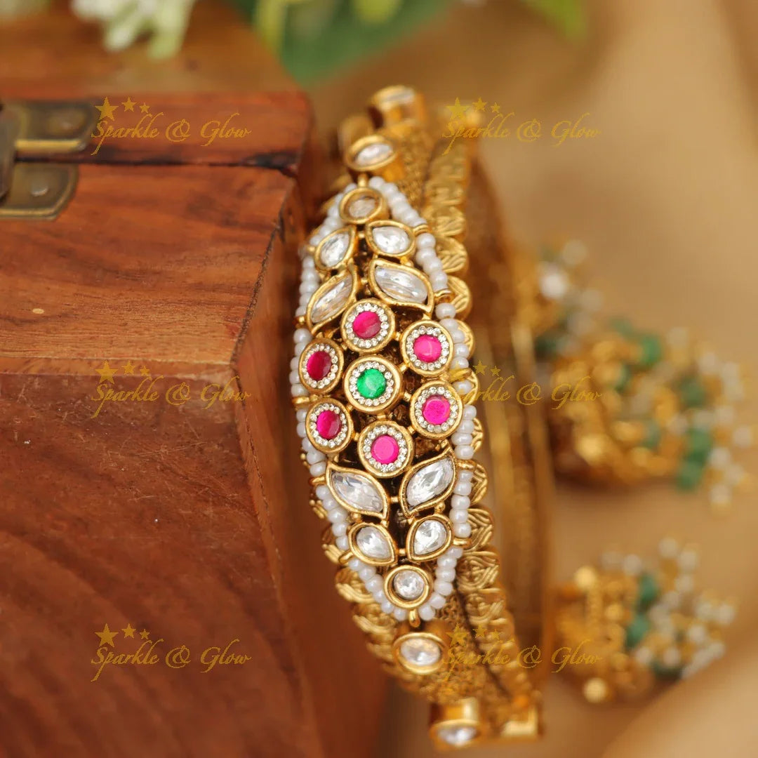 Stunning Kundan Floral Kada Bangle - Festive Jewelry