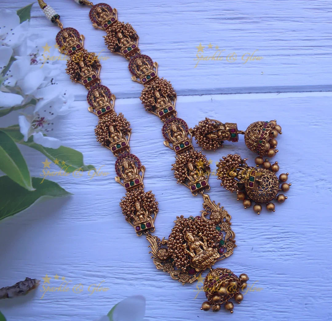 Cluster gold beads stunning Lakshmi haram - Sparkle and Glow