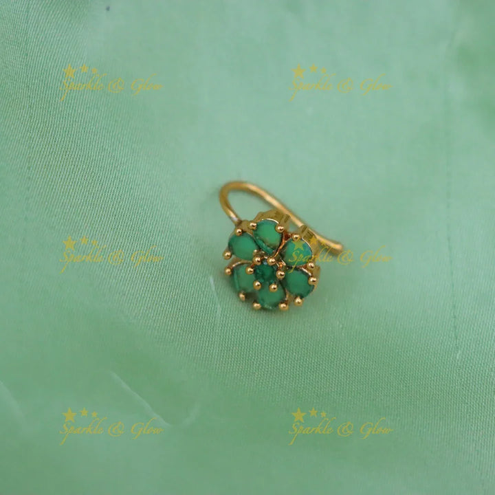 Gold Floral American Diamond Nosepin