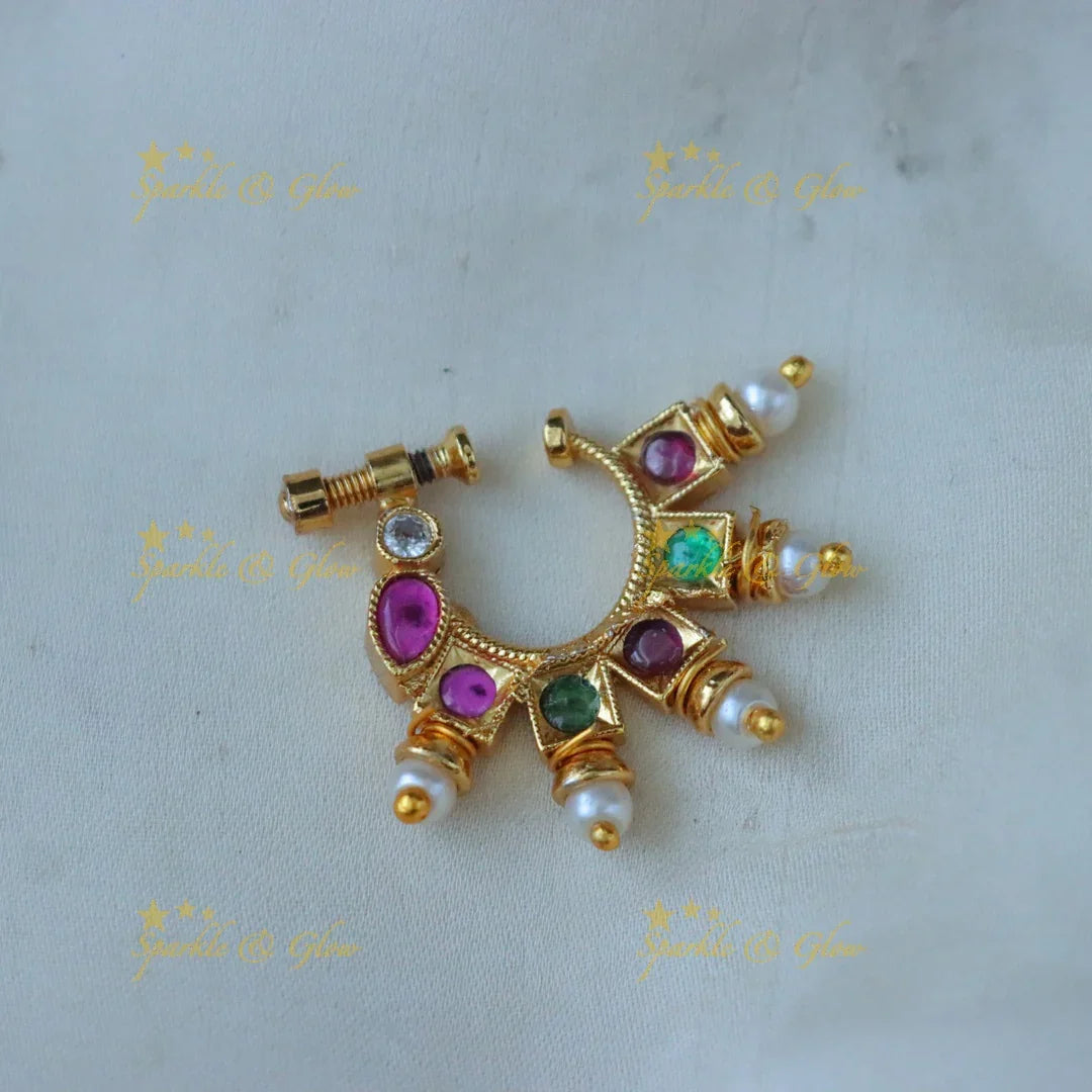 AD Stone Multi-Color Nose Pin | Elegant Design