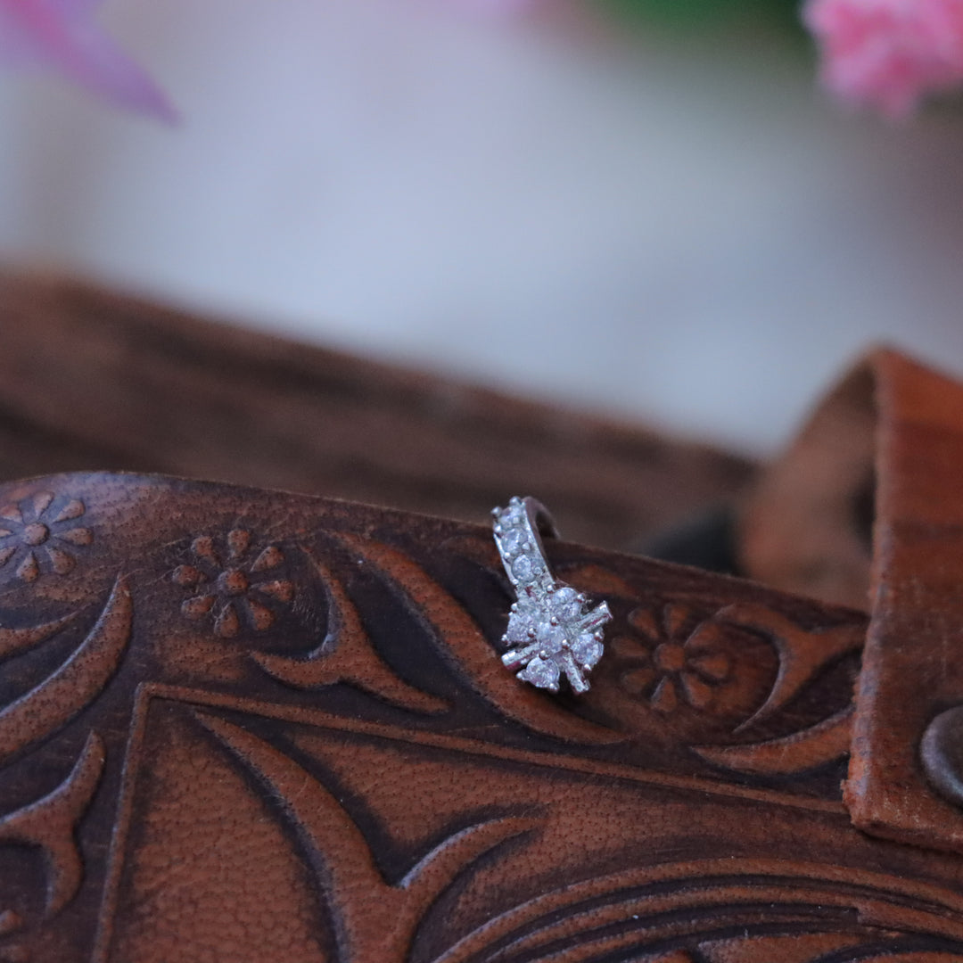 Elegant Floral Design Stone Non-Pierceable Nosepin