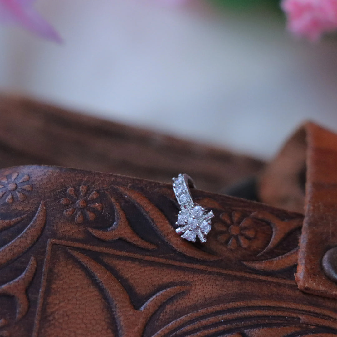 Elegant Floral Design Stone Non-Pierceable Nosepin