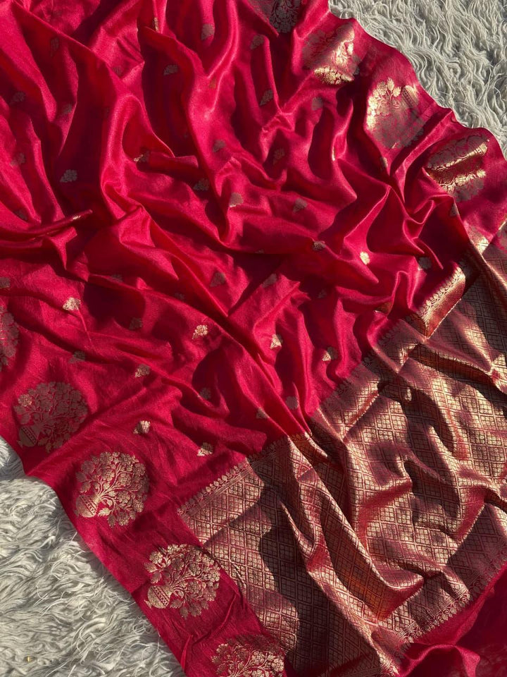 Exquisite Red Silk Saree with Gold Zari for Celebrations