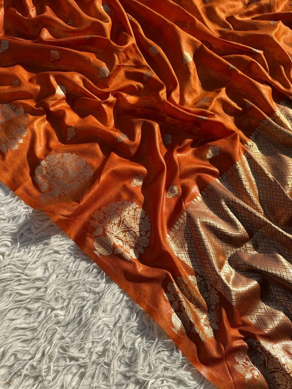 Exquisite Red Silk Saree with Gold Zari for Celebrations