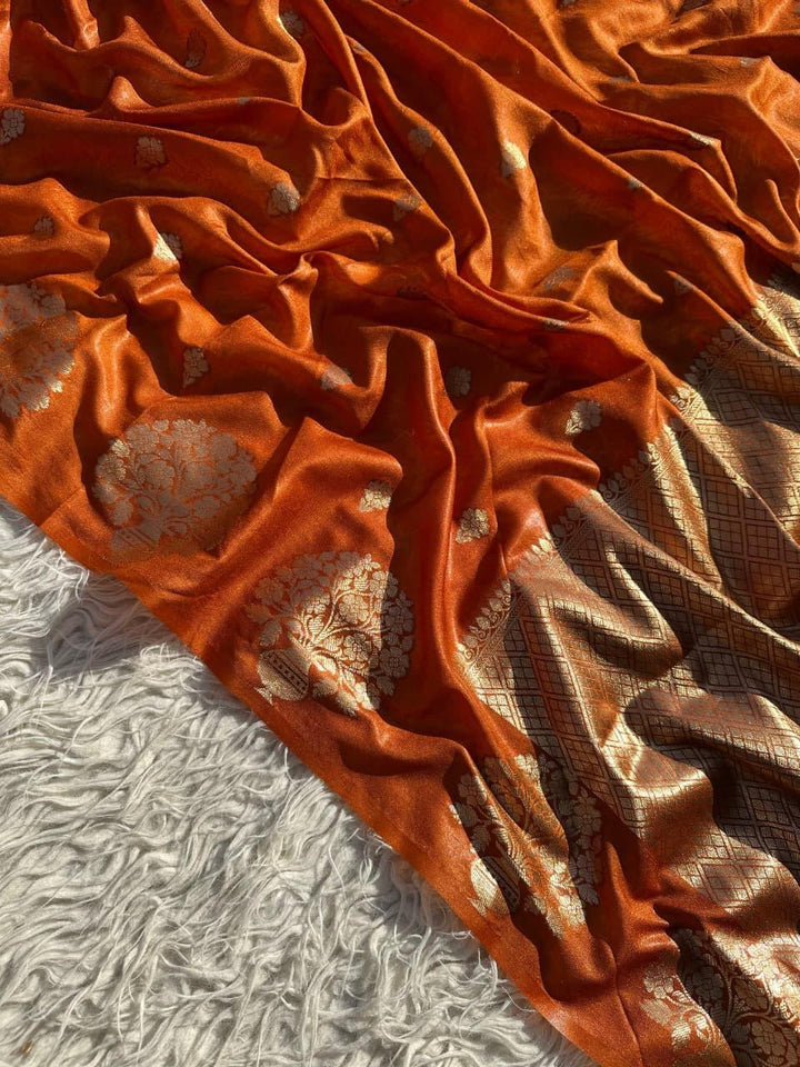 Exquisite Red Silk Saree with Gold Zari for Celebrations