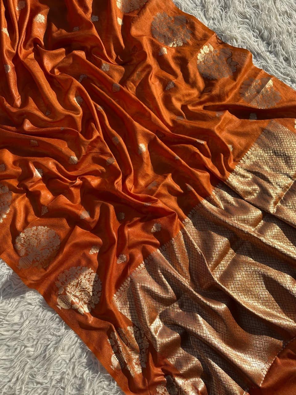 Exquisite Red Silk Saree with Gold Zari for Celebrations