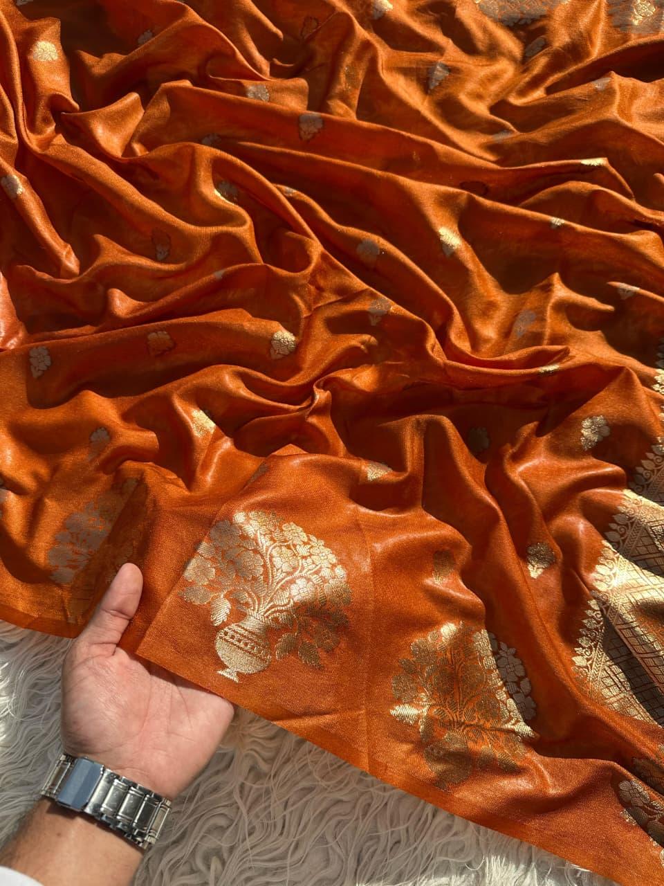 Exquisite Red Silk Saree with Gold Zari for Celebrations