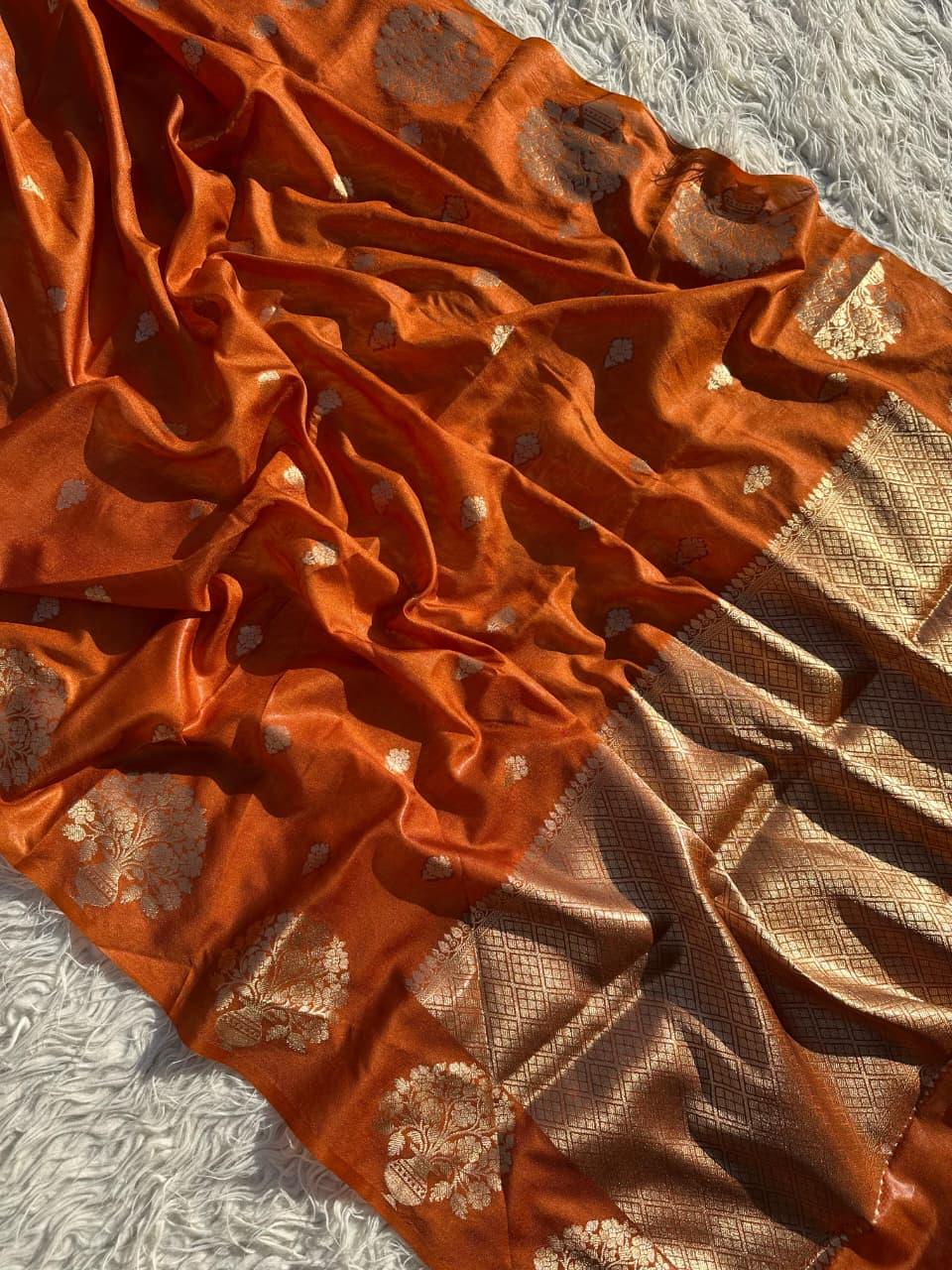 Exquisite Red Silk Saree with Gold Zari for Celebrations