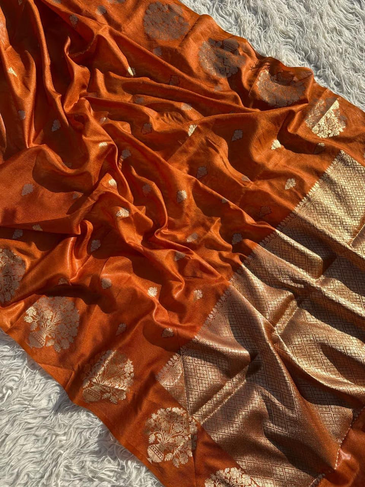 Exquisite Red Silk Saree with Gold Zari for Celebrations