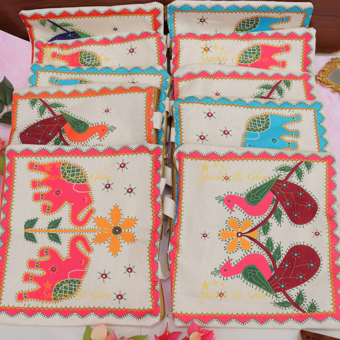 Beautiful Jute Bags for Weddings & Festive Gifts set of 10 Assorted Designs