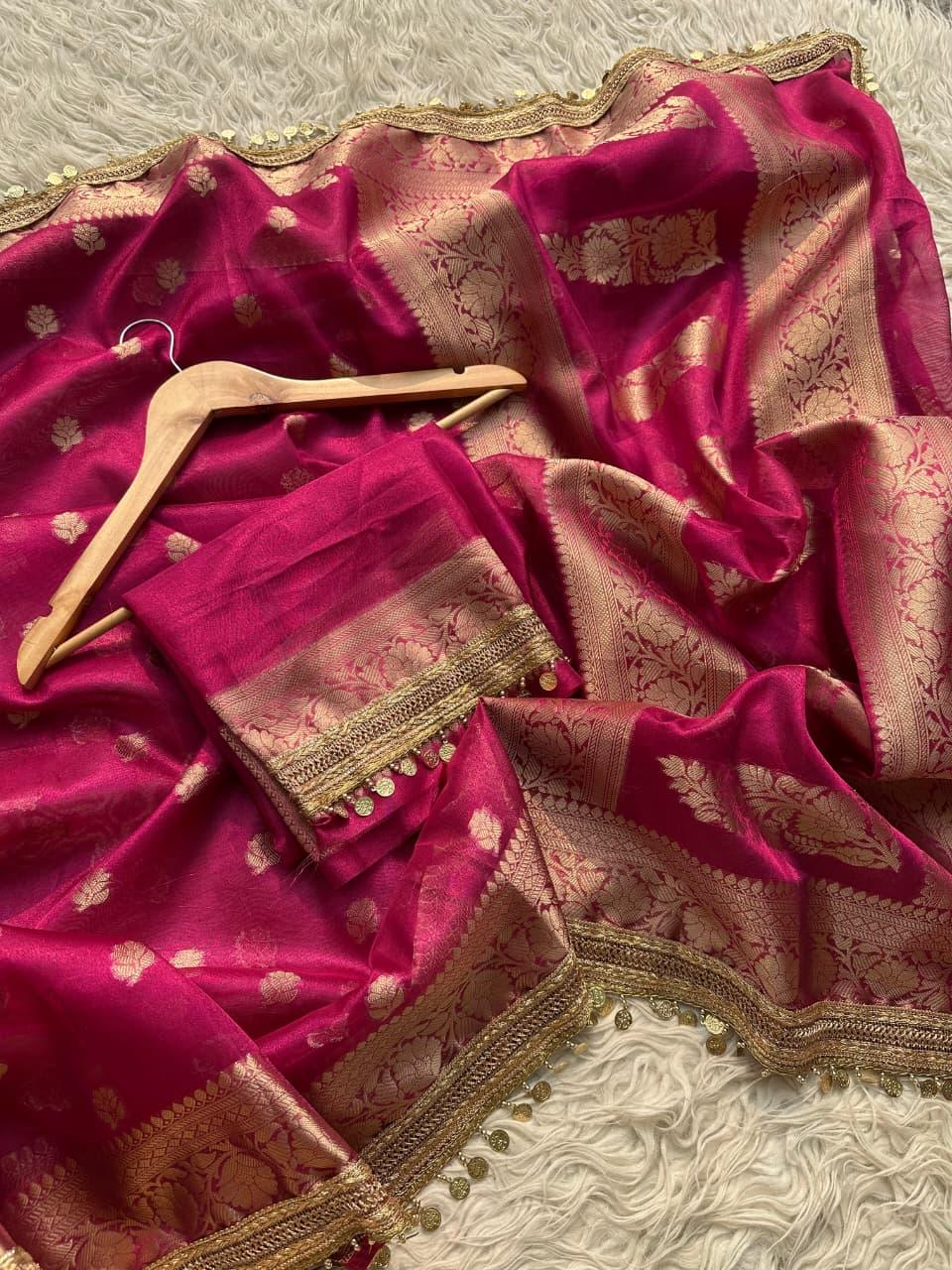 Elegant Pink Tissue Organza Saree - Perfect for Celebrations