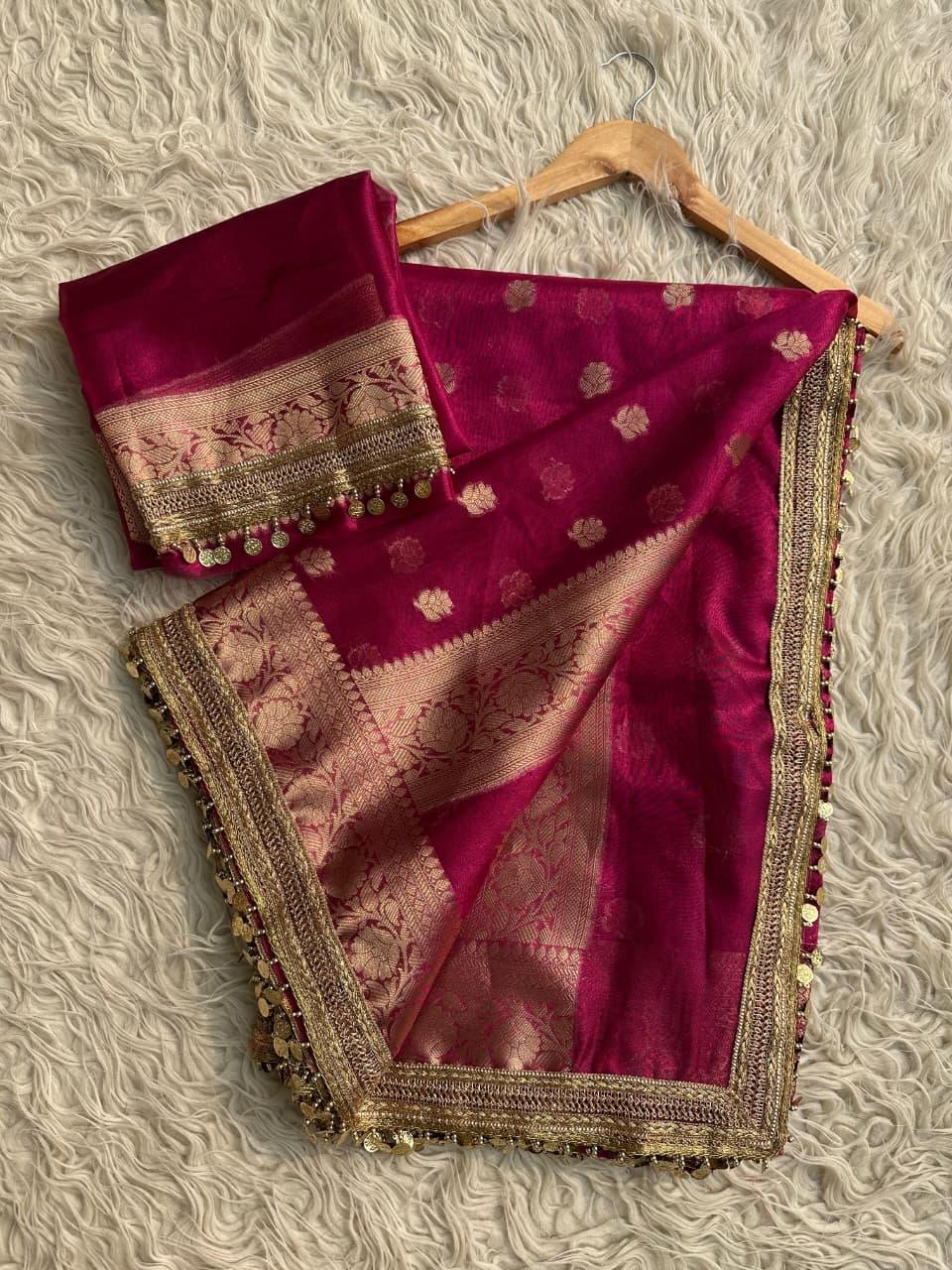 Elegant Pink Tissue Organza Saree - Perfect for Celebrations