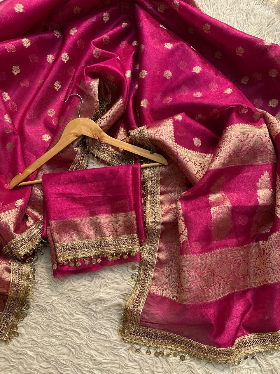 Elegant Pink Tissue Organza Saree - Perfect for Celebrations