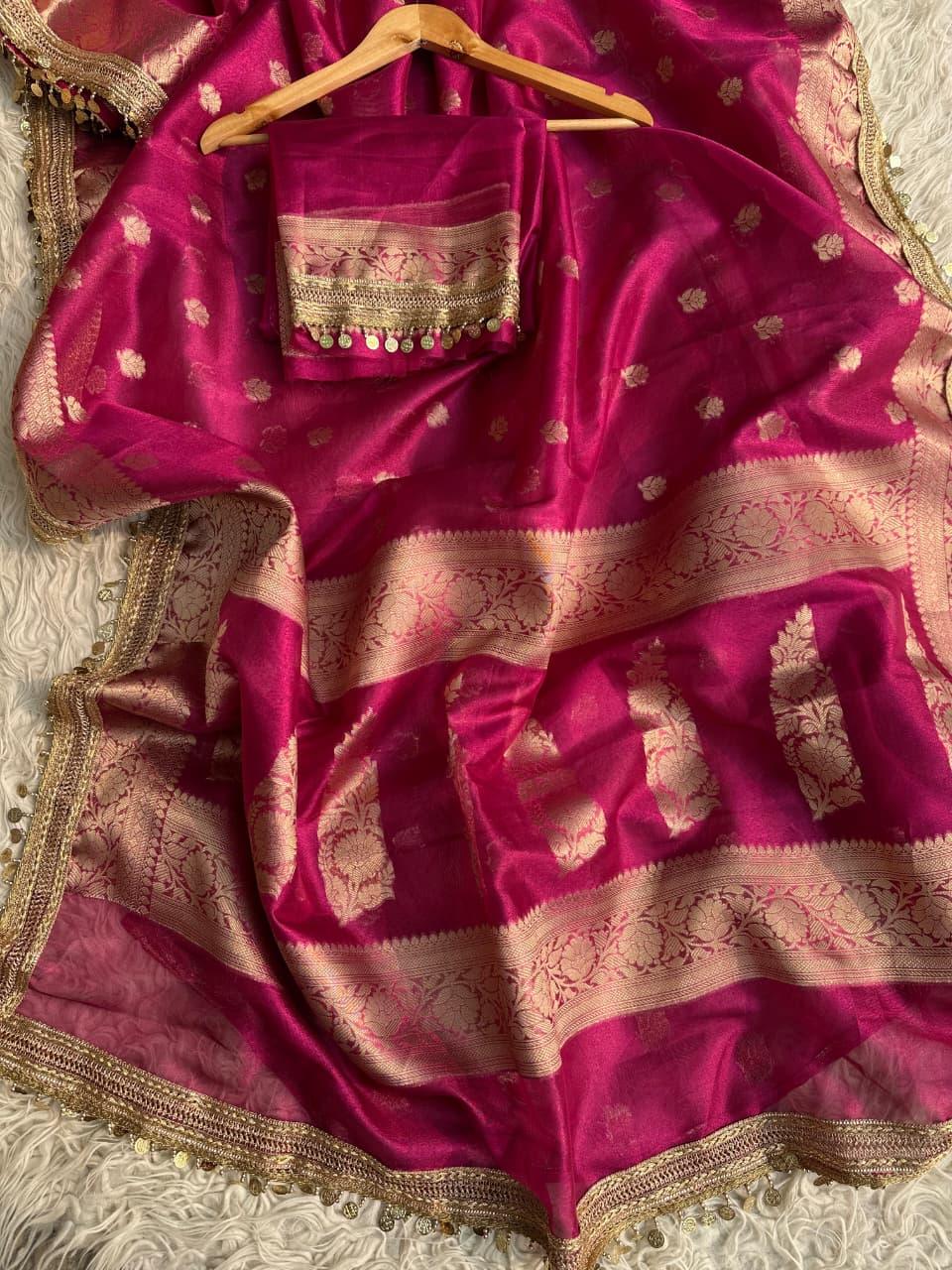 Elegant Pink Tissue Organza Saree - Perfect for Celebrations