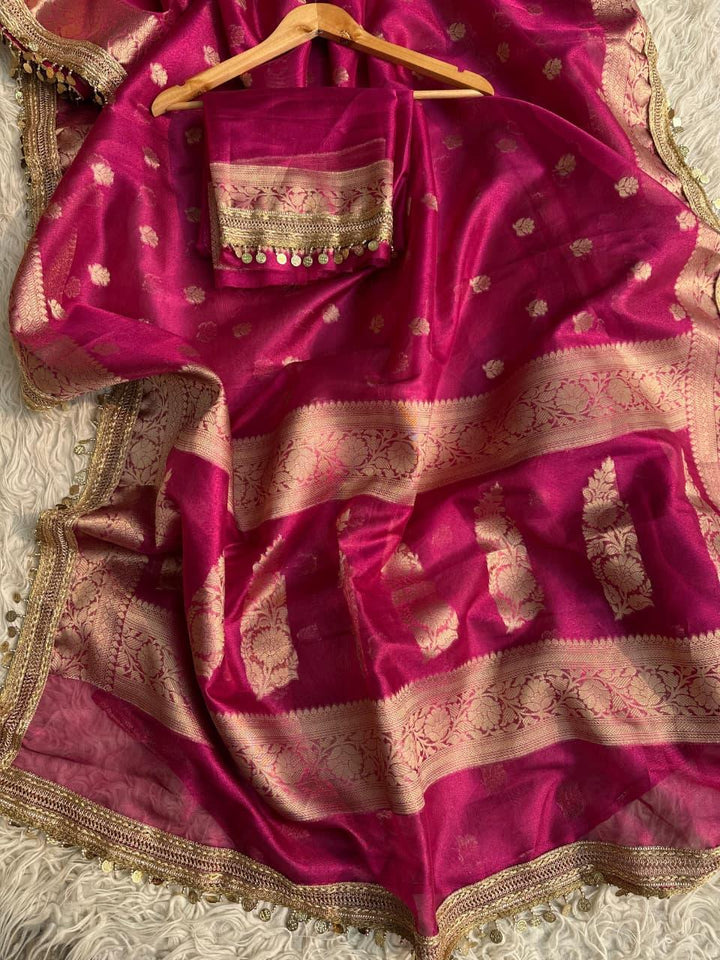 Elegant Pink Tissue Organza Saree - Perfect for Celebrations