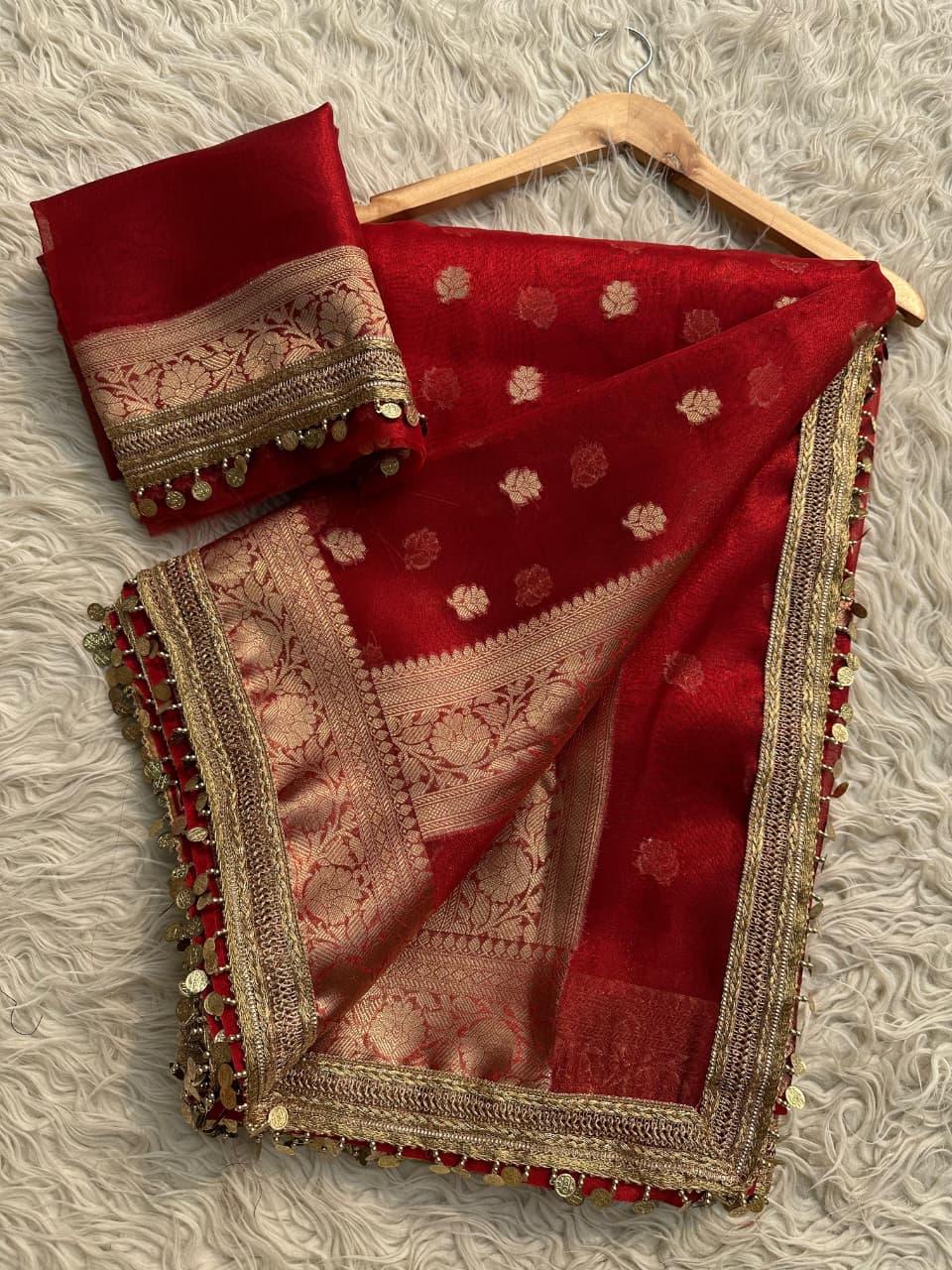 Elegant Pink Tissue Organza Saree - Perfect for Celebrations