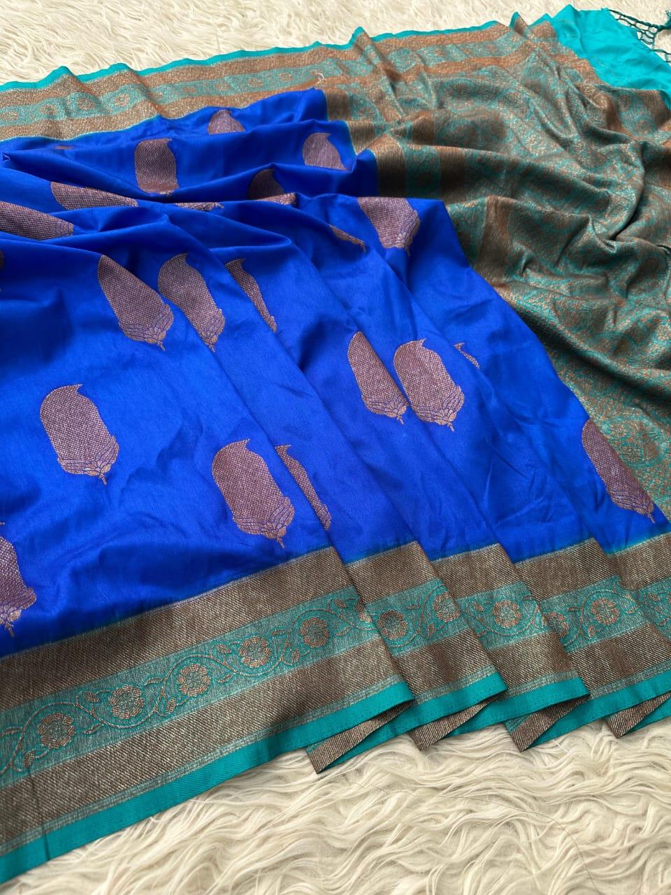 Elegant Blue Banarasi Silk Saree for Weddings & Festivities